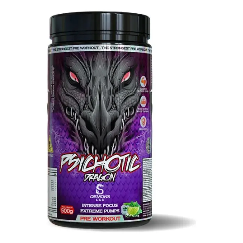 5x Pré Treino Psichotic Dragon 500g - Demons Lab Sabor Ice M