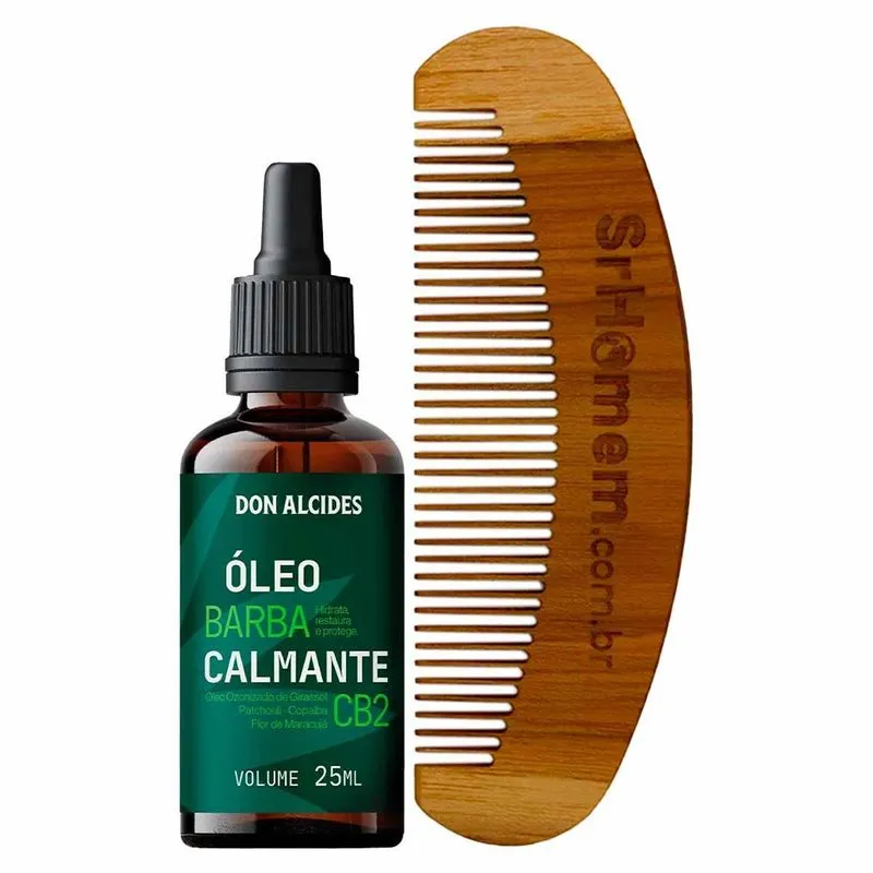 Kit Óleo Para Barba Cb2 Ozonizado E Pente Curvo Don Alcides