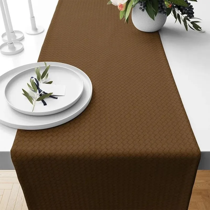 1 Caminho Trilho Mesa Impermeável Pvc Trama Caramelo 42x140
