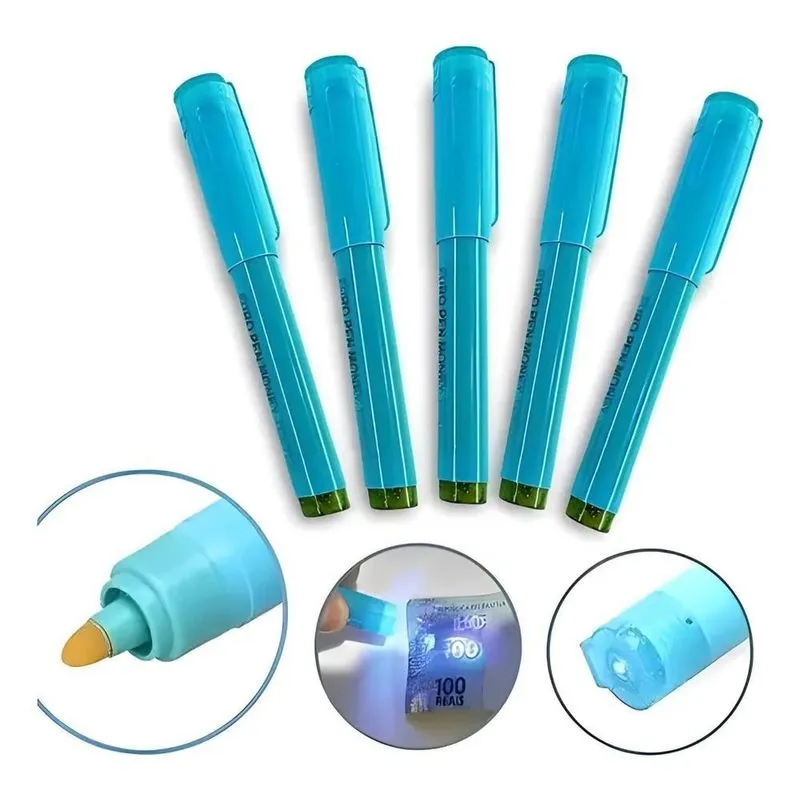 Kit 5 Caneta Nota Falsa Testador Dinheiro Luz Ultravioleta C