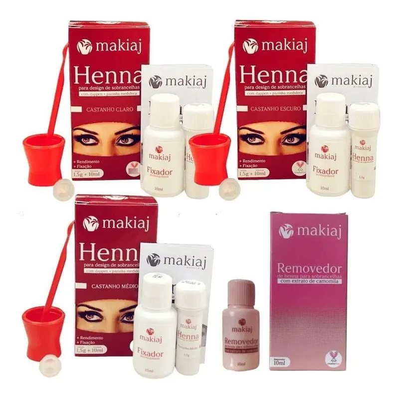 Kit 3 Henna Alta Fixação E Rendimento Sobrancelha Removedor