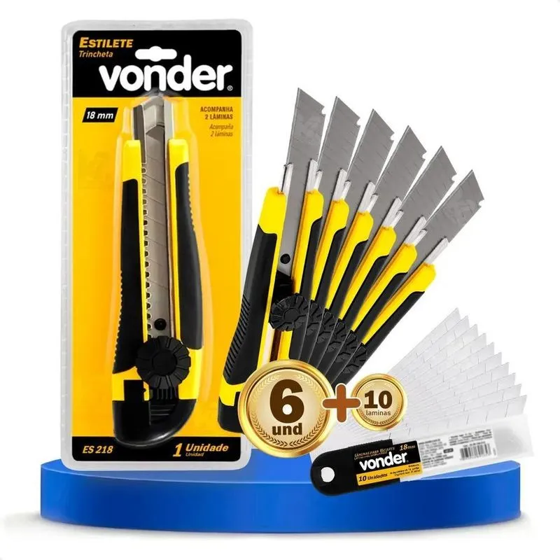 Kit 6 Estiletes Profissional Vonder Com Trava 18mm