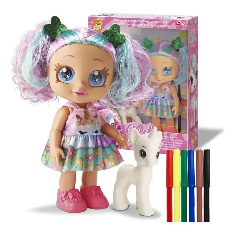 Boneca Unicórnio Pintura Com Canetinha Colorida Club Girls