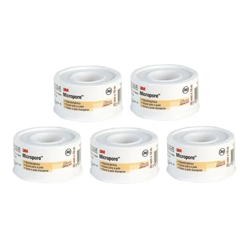 3x Kit C/5 Fitas Micropore 3m Bege 25mmx10m