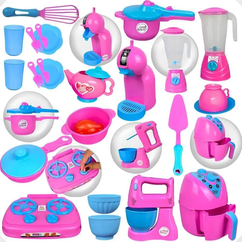 Kit Cozinha Completa Brinquedo Infantil 29pçs Menina Rosa