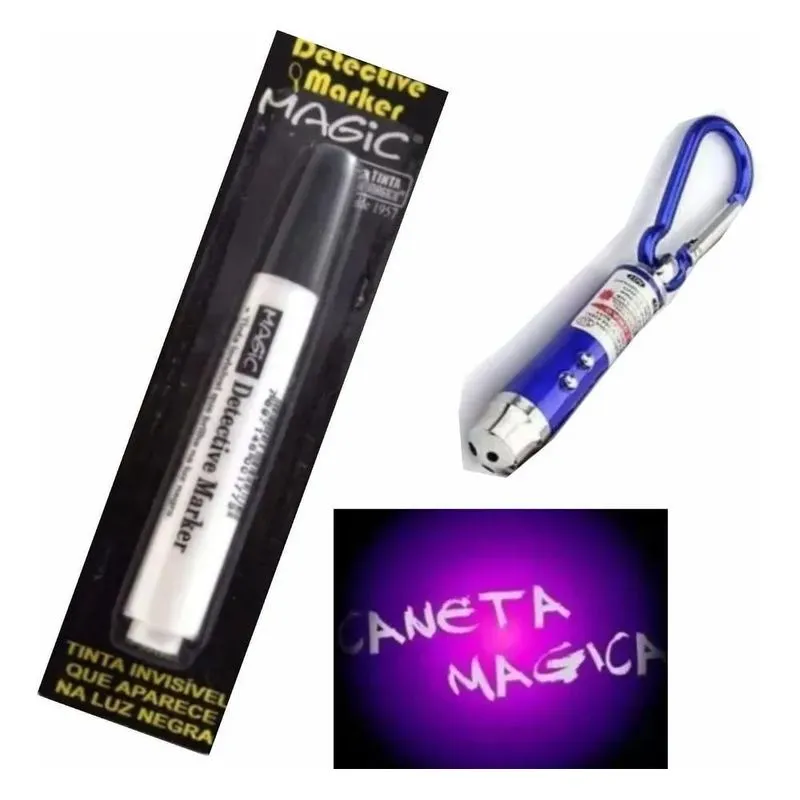 10x Caneta Magica Com Tinta Luz Negra Com Lanterna Uv Led