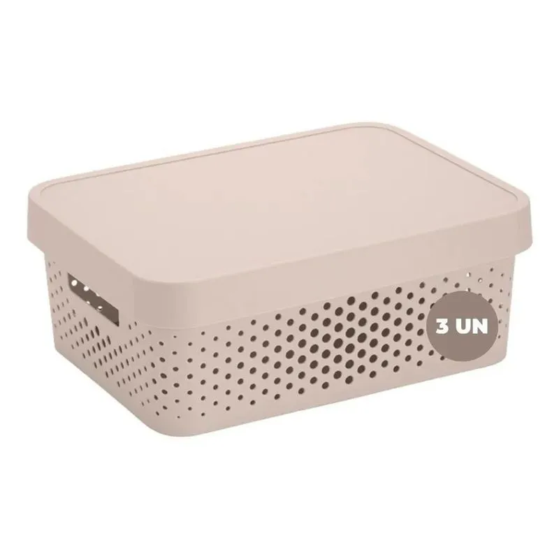Kit 3 Caixas Cestos Organizadora Rattan Baixa 11l C Tampa Co