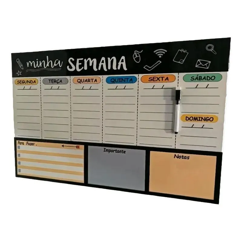 Quadro Organizador Semanal Lousa Lembretes E Avisos +