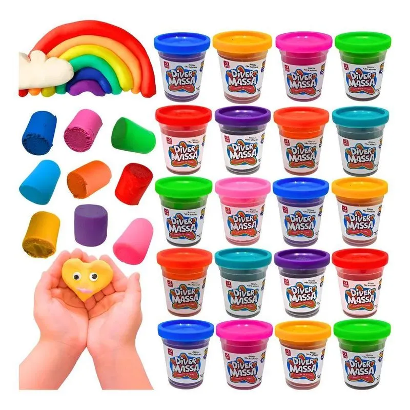Massinha Para Criança De Brincar Colorida Modelar Kit 20 - M