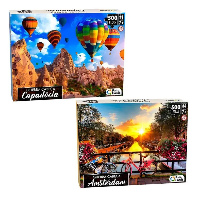 Quebra Cabeça Capadócia + Amsterdam 500 Peças Cada Brinquedo