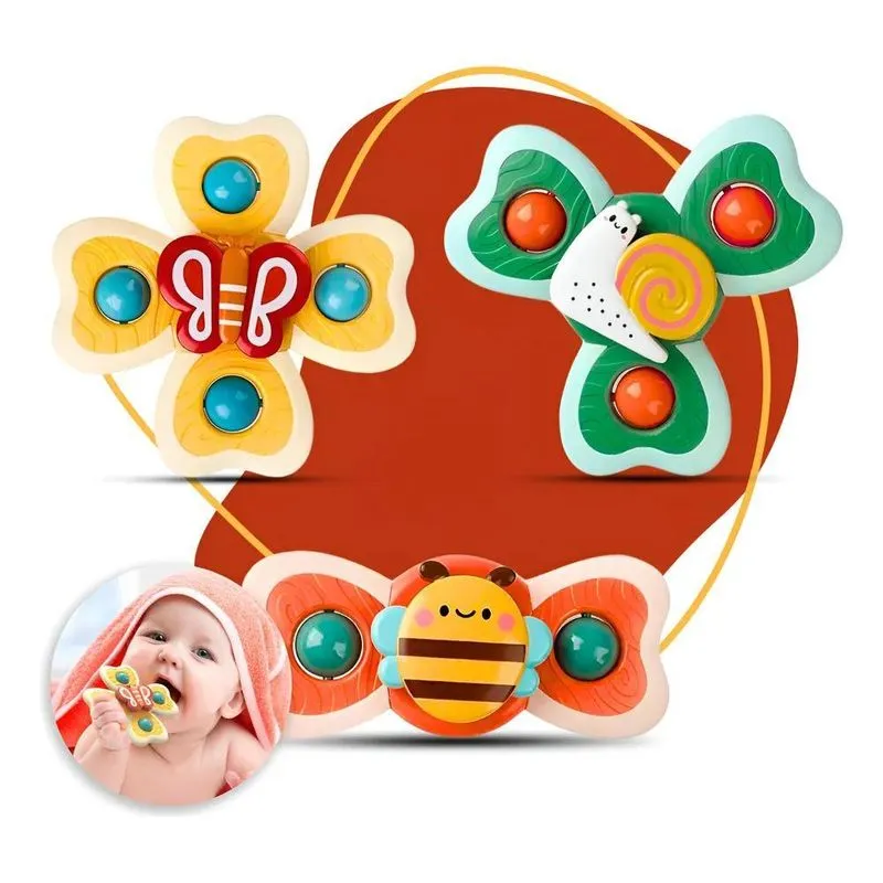 Kit 3 Brinquedos Spinner Para Bebês Ventosa Gruda N Colorido