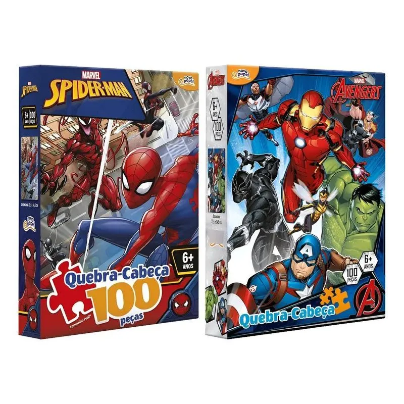 Kit Quebra Cabeças 100 Pçs Avengers + Homem Aranha - Toyster