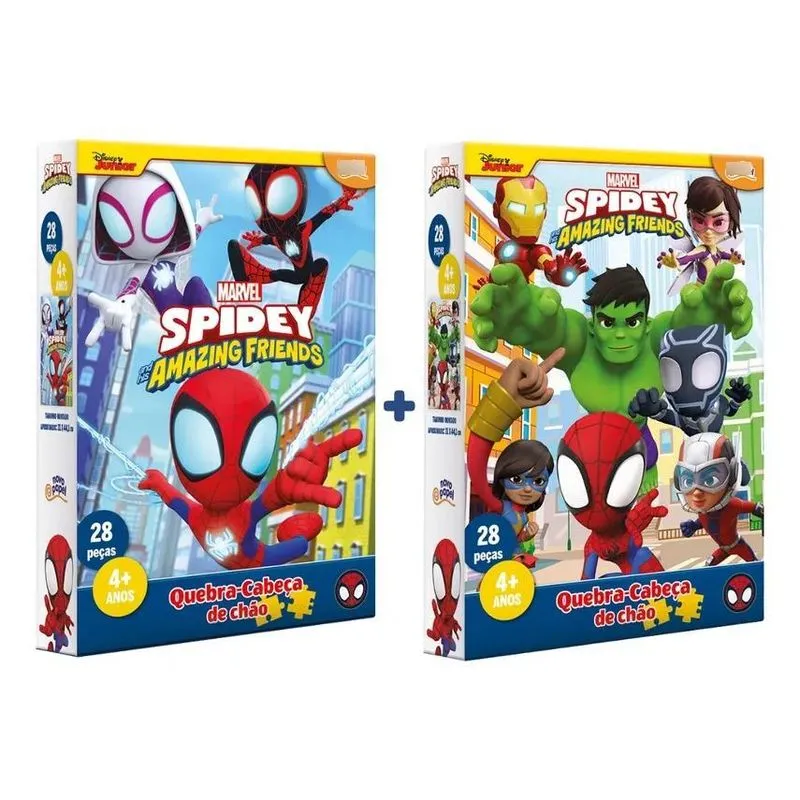Kit Quebra Cabeça Marvel Spidey 28 Peças + Avengers 28 Peças