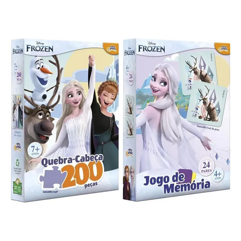 Kit Quebra Cabeça 200 + Jogo Memória Frozen Presente 6 Anos