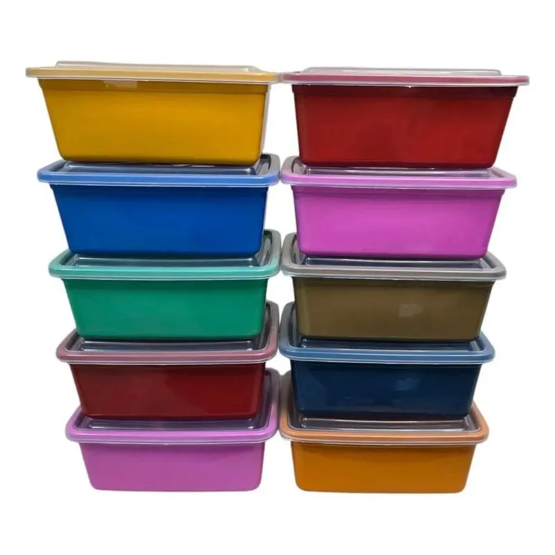 10x Jogo De 10 Potes Plástico 1300ml, Cores Sortidas Com Ta