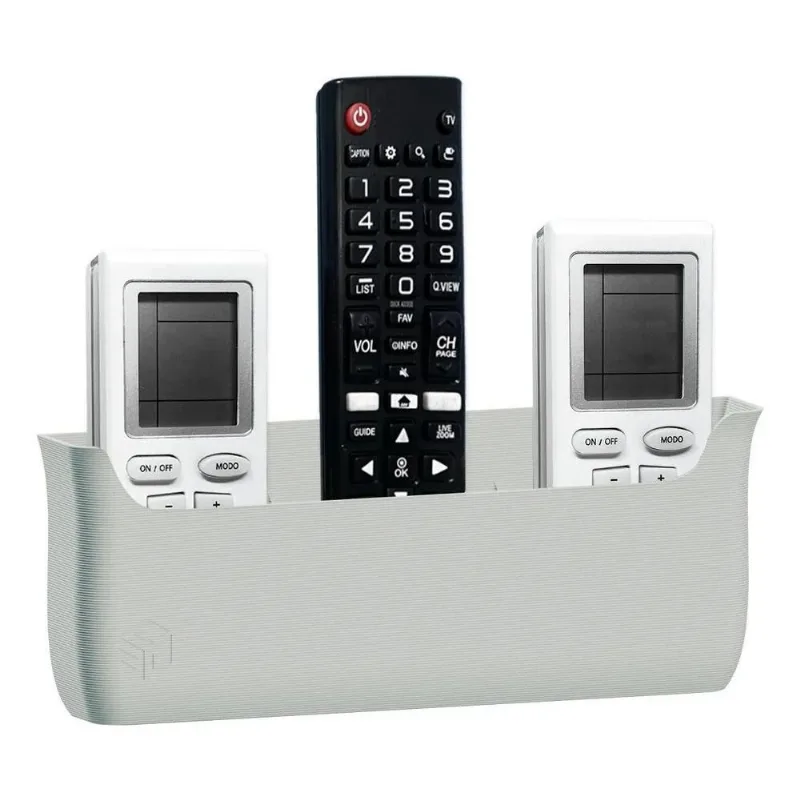 Suporte De Parede Porta 3 Controles Remoto Ar Tv Ventil Cinz