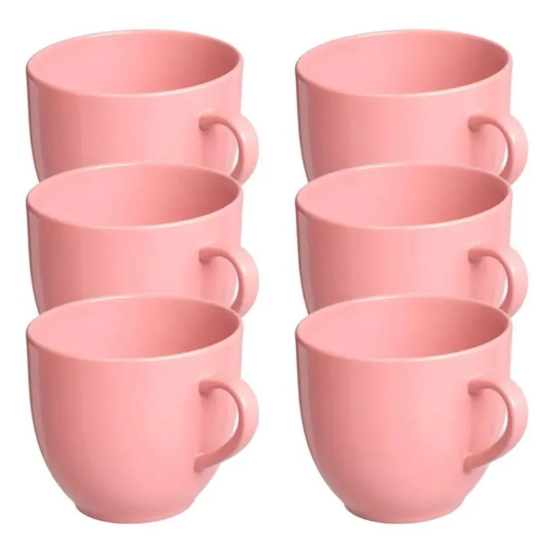 Jogo 6 Xicara Café Chá Porcelana 170ml Color Rosa