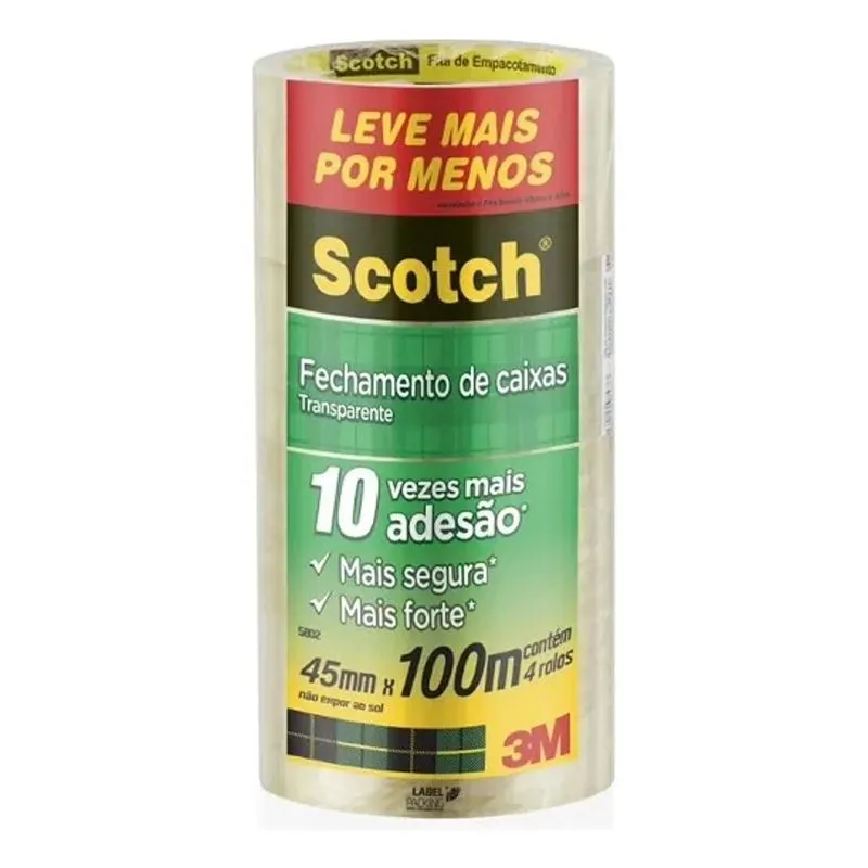 Fita De Empacotamento Scotch 45mm X 100m 4 Rolos