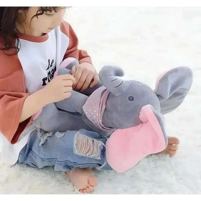 Elefante Musical Peek A Boo Mexe A Orelha Canta Cinza/Rosa