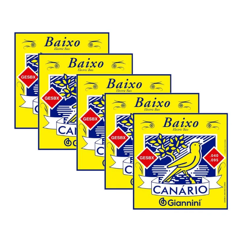 Kit 5 Encordoamento Baixo Giannini 4 Cordas Canário gesbx Aço 0.040