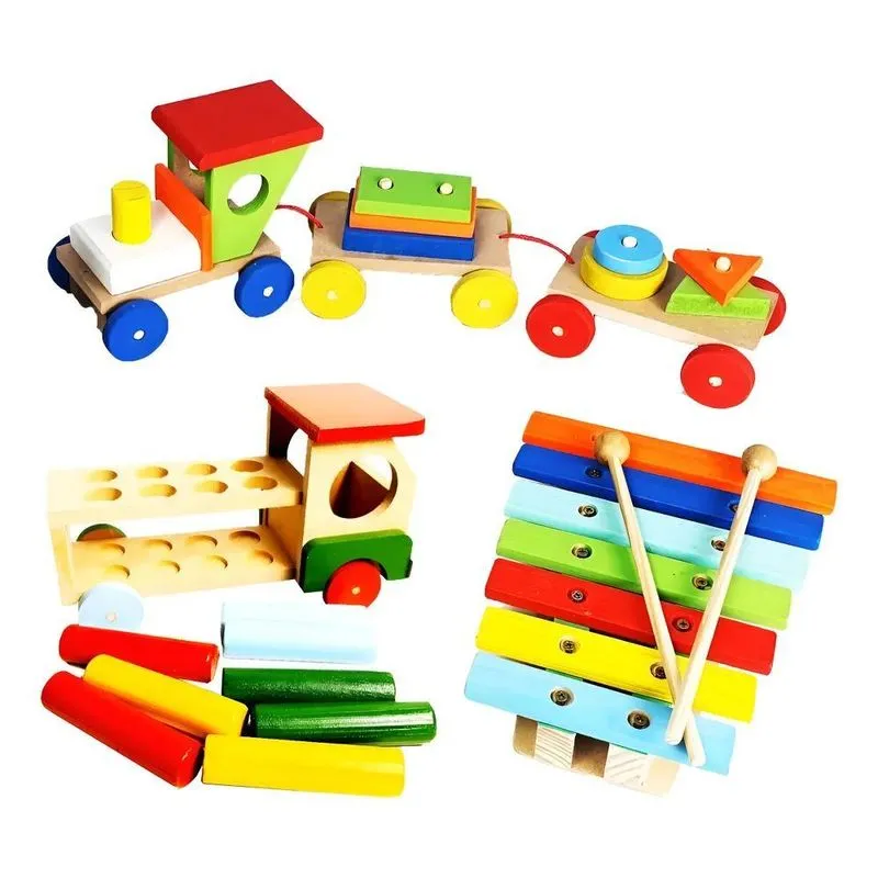 Kit 3 Brinquedos Pedagógico Trenzinho Xilofone Caminhão