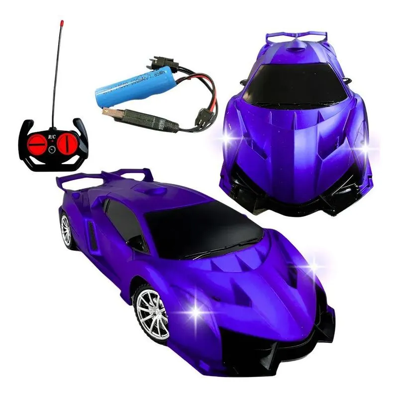 Carrinho Controle Remoto Farol Em Led F Roxo Carro Esportivo
