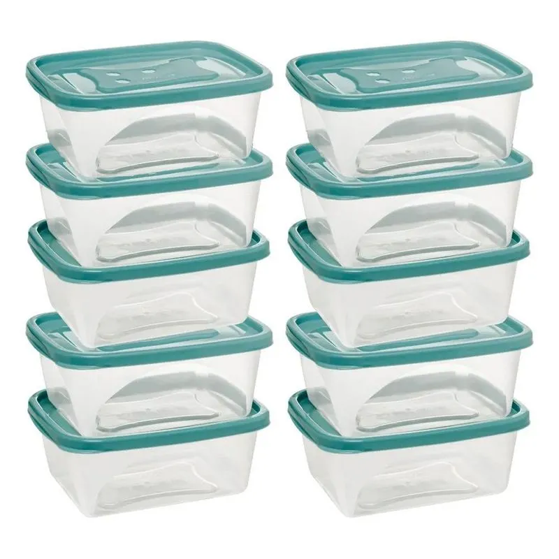 Conjunto 10 Pote Liso Retangular 750ml Multiuso Azul-turque