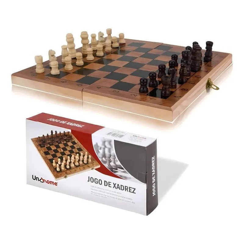 Jogo De Xadrez Dobrável Profissional Em Madeira 23,5x23,5cm