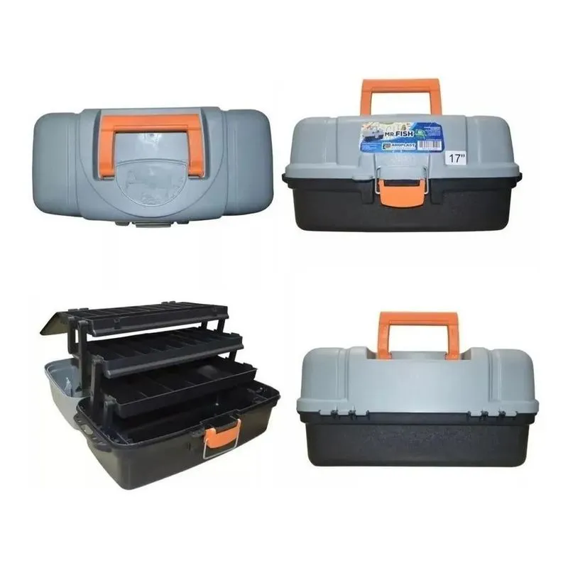 5x Maleta De Pescador Profissional Grande Box 3 Bandejas