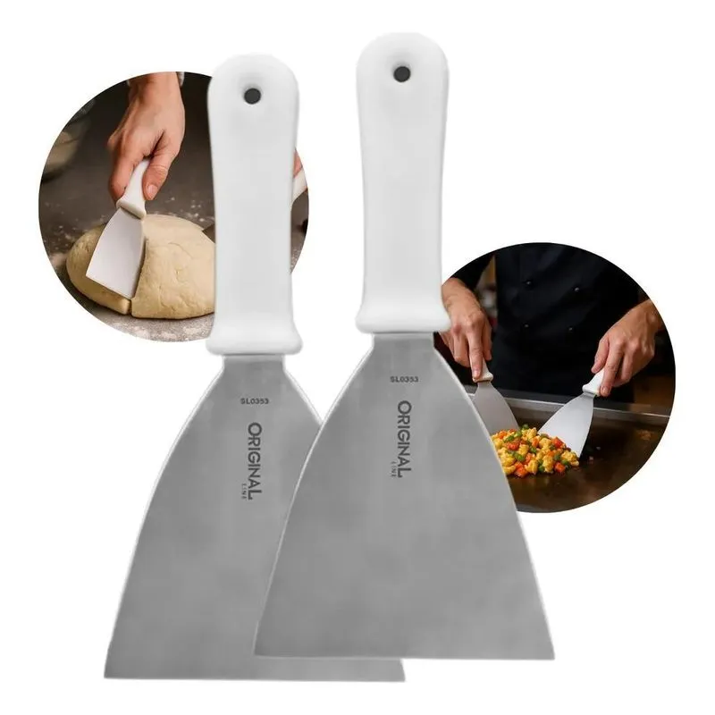 2 Espátulas Reta 5 Profissional Chapeiro Lanche Aço Inox Br