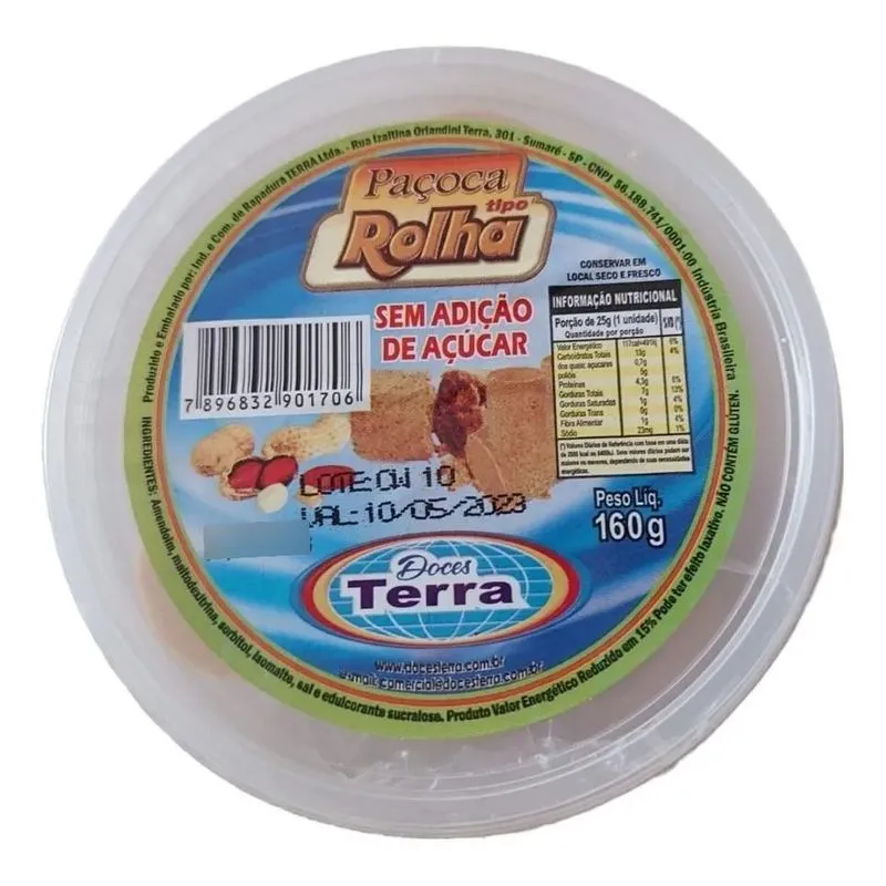 5x Paçoca Tipo Rolha - Zero Açúcar - Doces Terra - 160 G