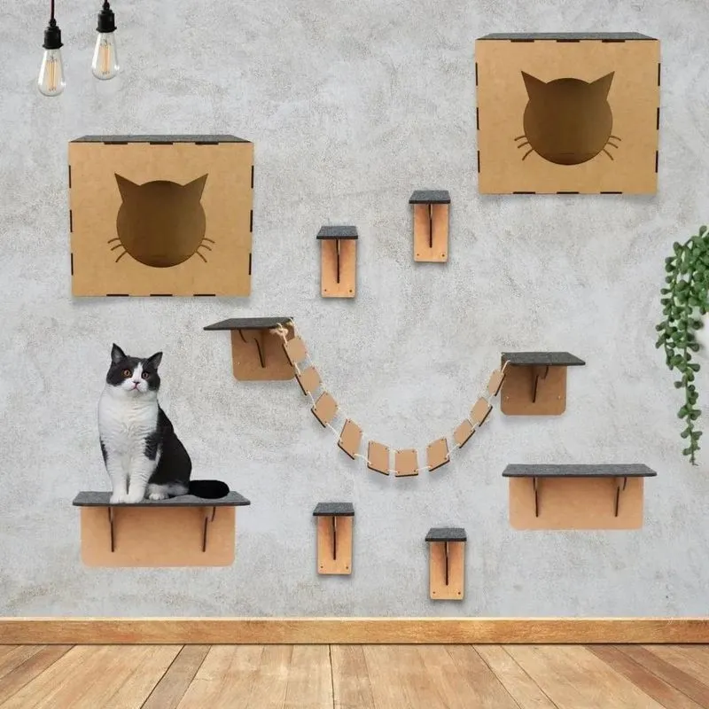 2x Kit De Gato Casa Casinha Parede Playground 9 Peças Cor Md