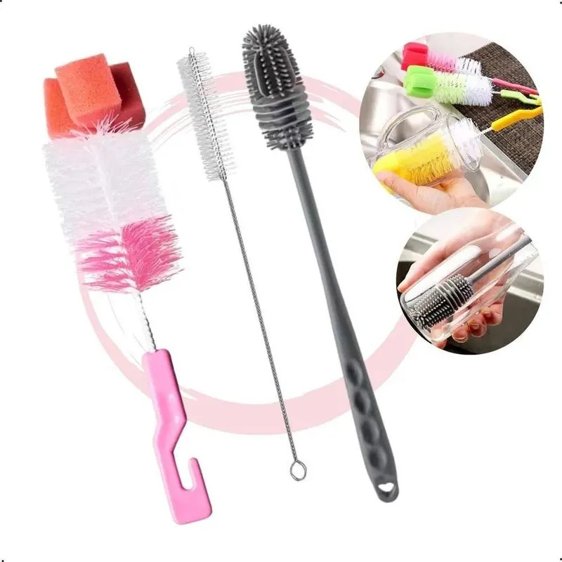 Kit 3 Escova Mamadeira Bucha Limpeza Lava Garrafa Vermelho