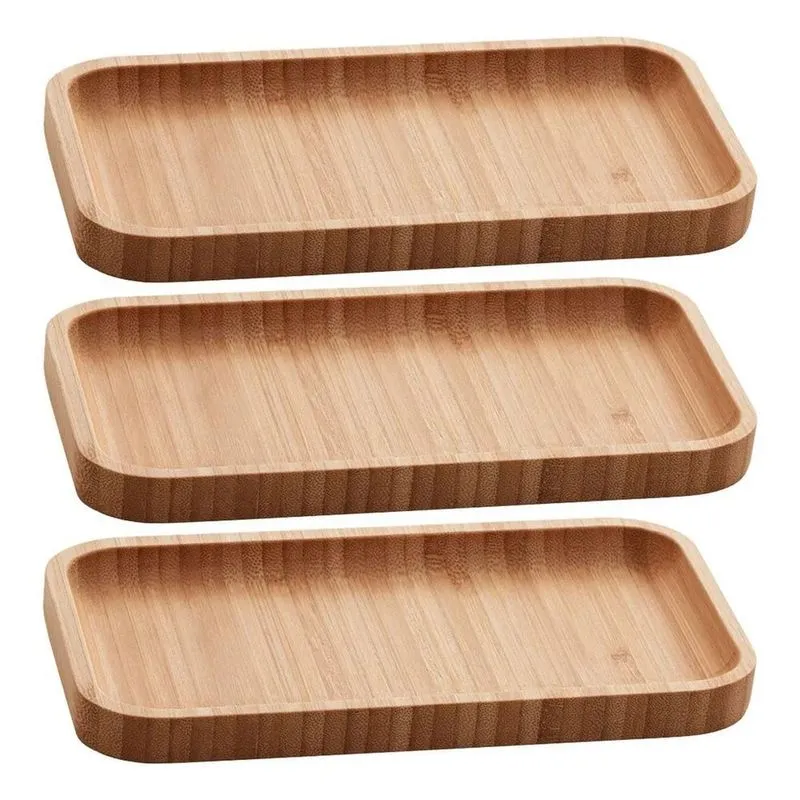 Kit 3 Bandejas De Bambu Retangular Para Cozinha 20x10cm Peti