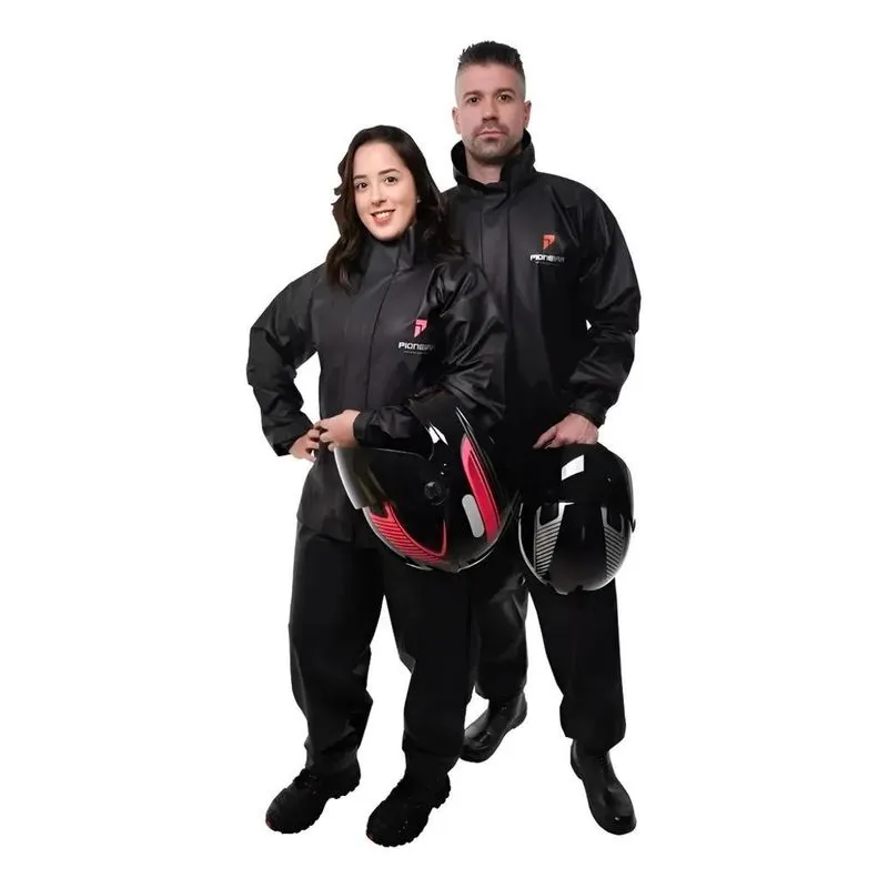 Capa De Chuva Feminina Impermeável Moto Pioneira Pvc Preto