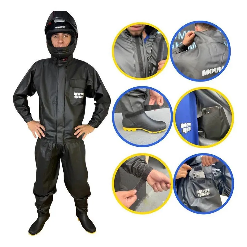Capa De Chuva Move Giro Moto Masculina Pv Preto M