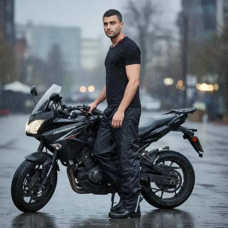Calça De Chuva Em Nylon 100% Impermeável Motoqueiro P Preto