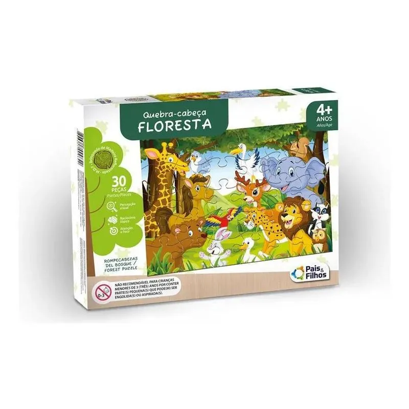 10x Quebra Cabeça Infantil Madeira Mdf 30 Peças Floresta An