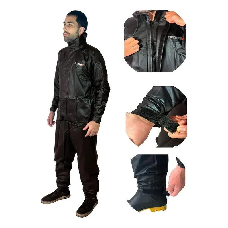 Capa De Chuva Moto Pioneira Masculina Preta Combat Preto G