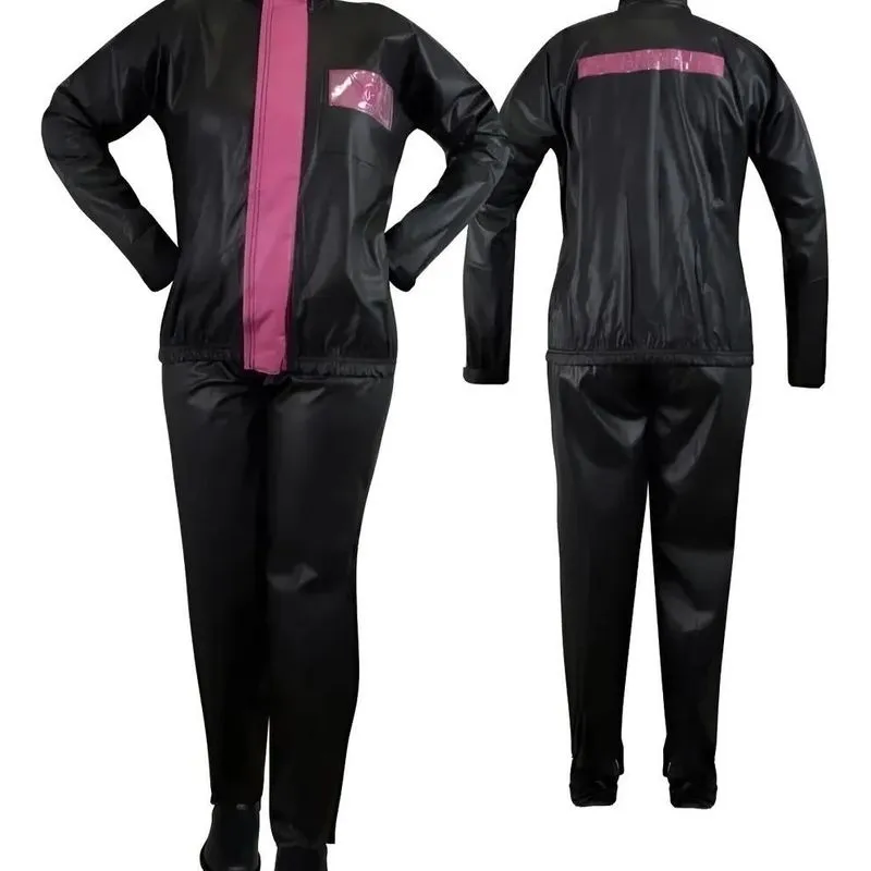 Capa De Chuva Feminina De Pvc 100% Impermeável Preto / Rosa
