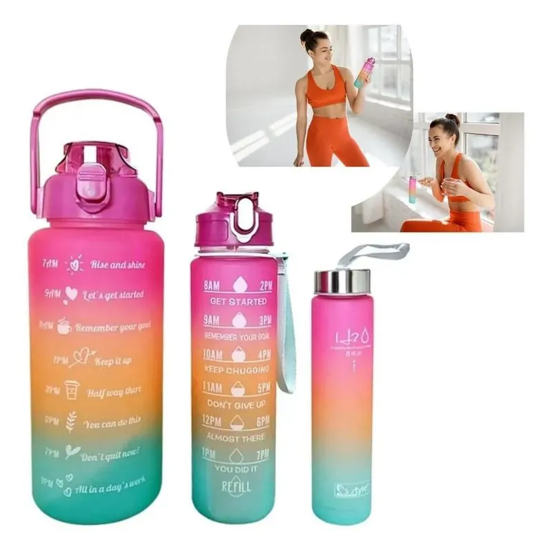 5x Squeeze Garrafa De Agua Frases Motivacional 3 Em 1 Cor Pi