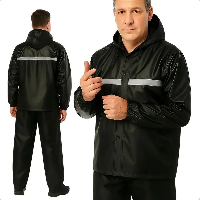 Capa De Chuva Moto Motoqueiro Motoboy Impermeável Co Preto G