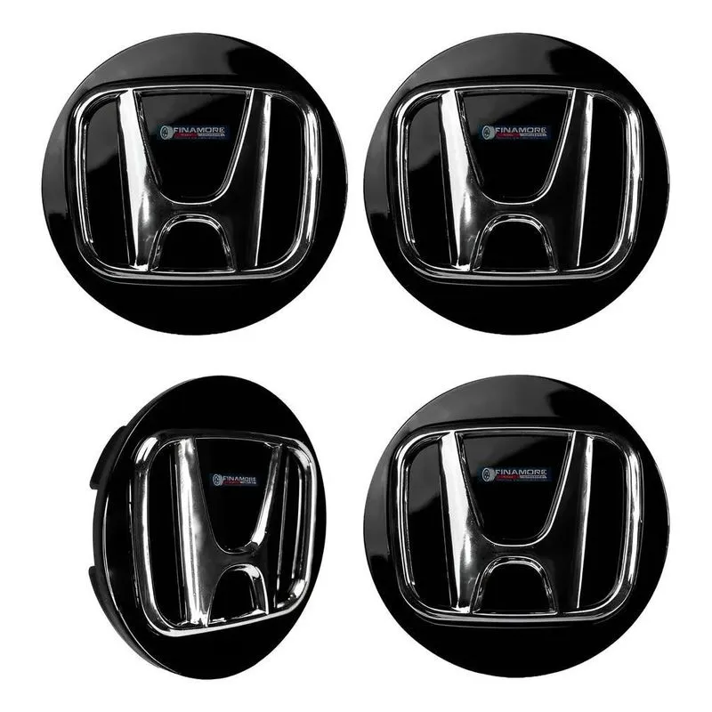 Kit 4 Calotinha Miolo Central Roda Civic G10 Preto H Cromado