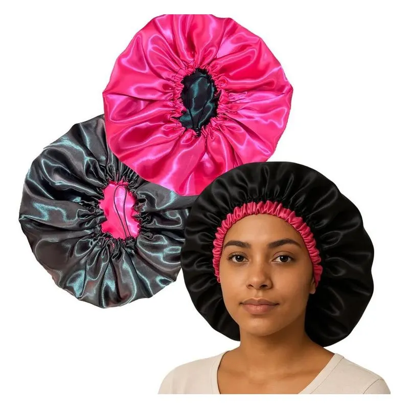 Kit Cetim Toca Ajustável Antifrizz Dupla Camada + Preto E Pi
