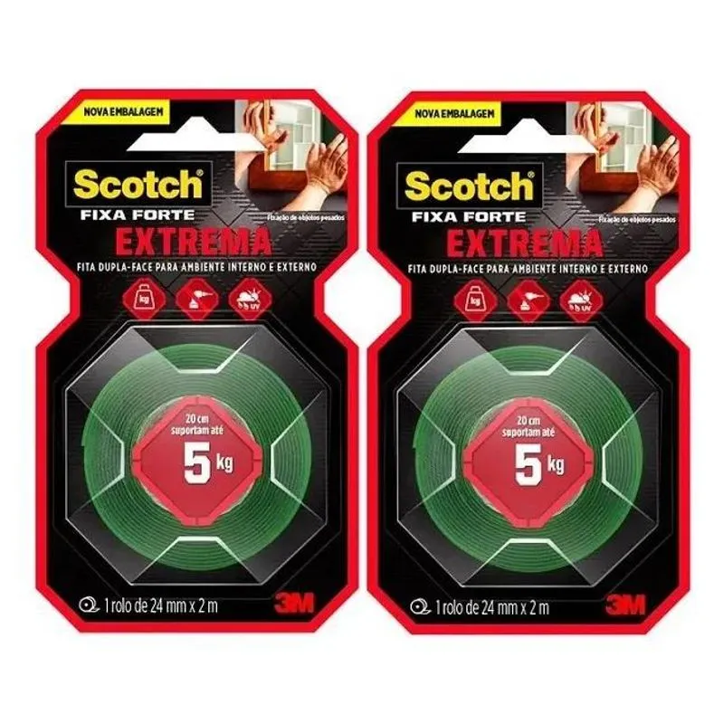 02 Fita Dupla Face Espuma Fixa Forte 24mmx2m 3m Scotch 5kg