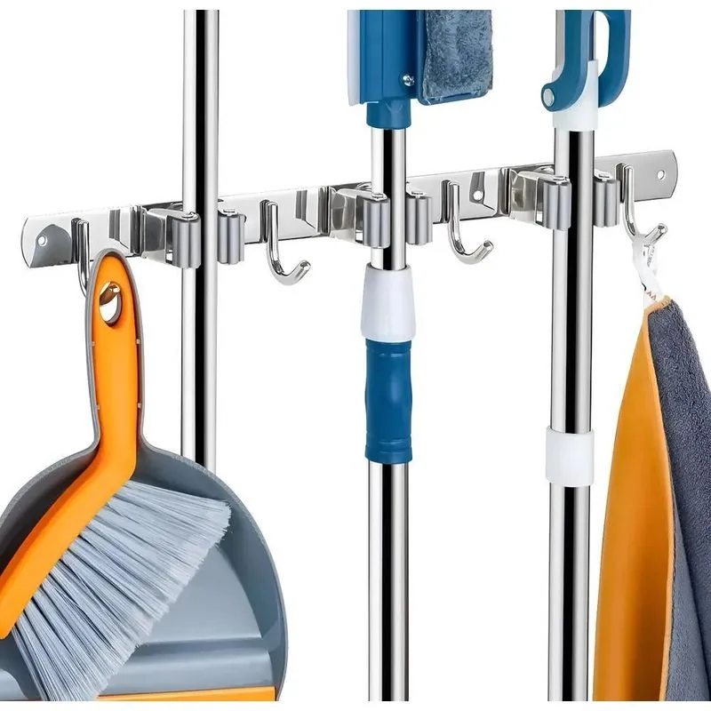 2x Suporte Vassoura Mop Rodo Pá Pano Organizador Inox Parede