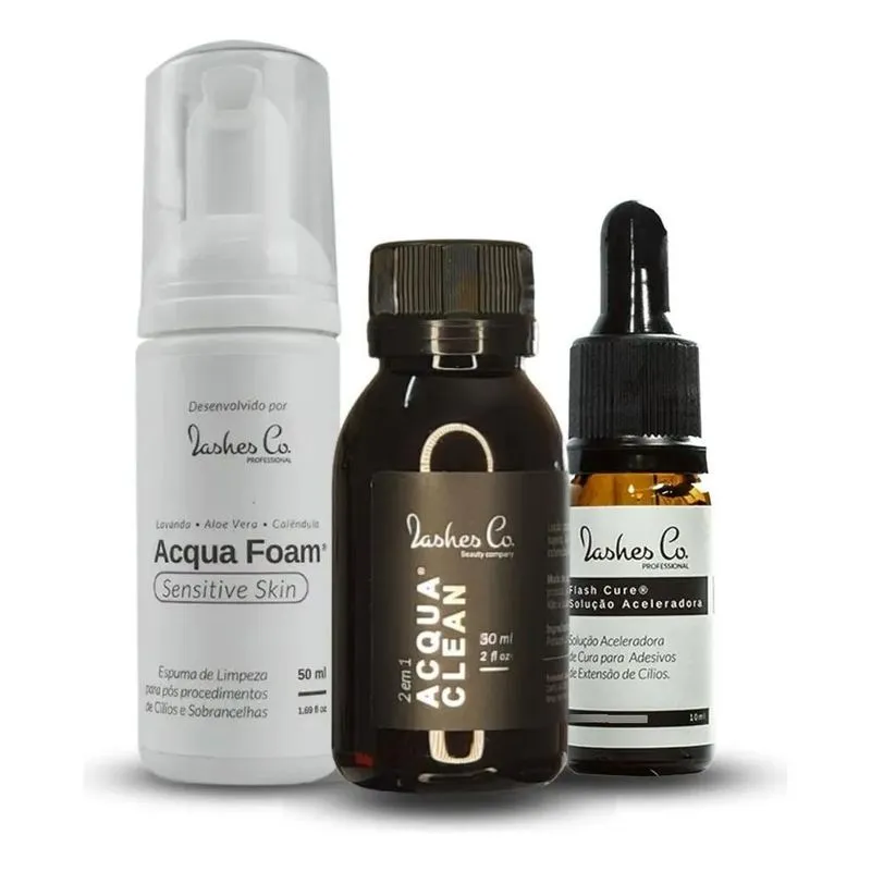 10x Flash Cure + Acqua Clean + Acqua Foam Kit Lashes Co