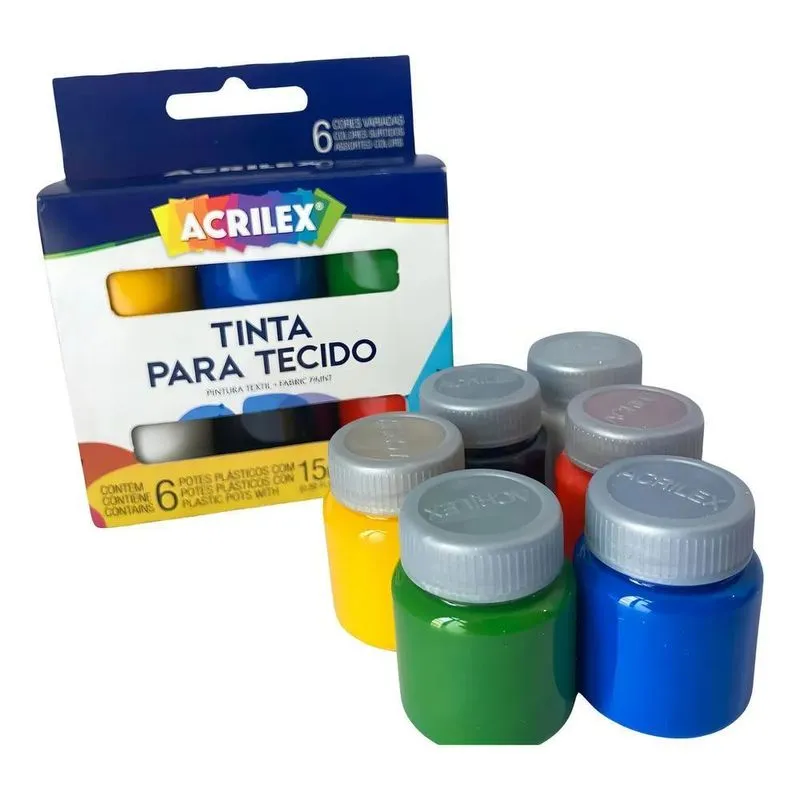 5x Tinta Para Tecido Acrilex Colors 6 Cores 15ml Pintura Tex