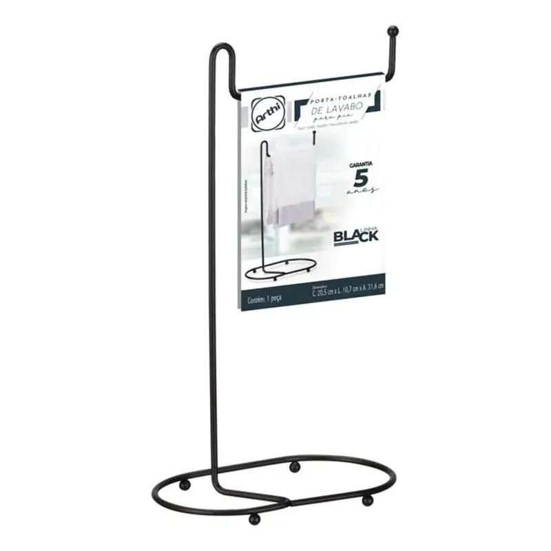 3x Porta Toalha Mãos Bancada Pia Lavabo Banheiro Preto