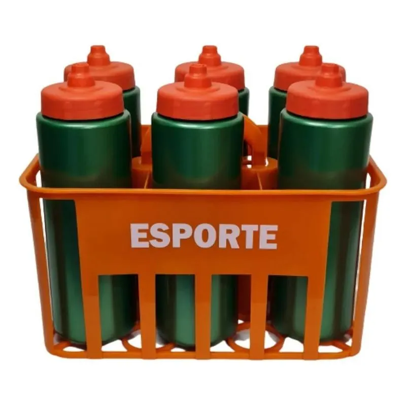 2x Kit C/6 Squeeze Automatica + Cesta Porta Garrafas Alaranj